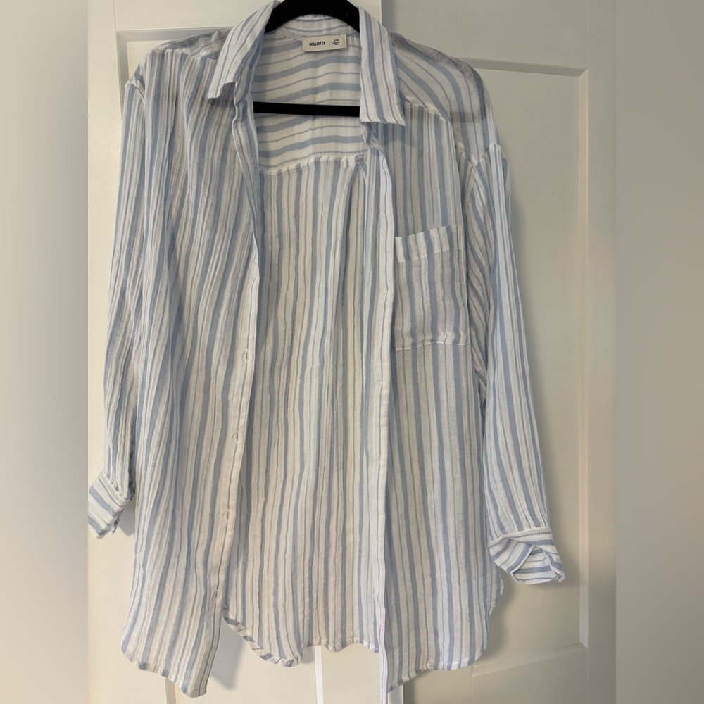 Hollister striped oversized linen button-up